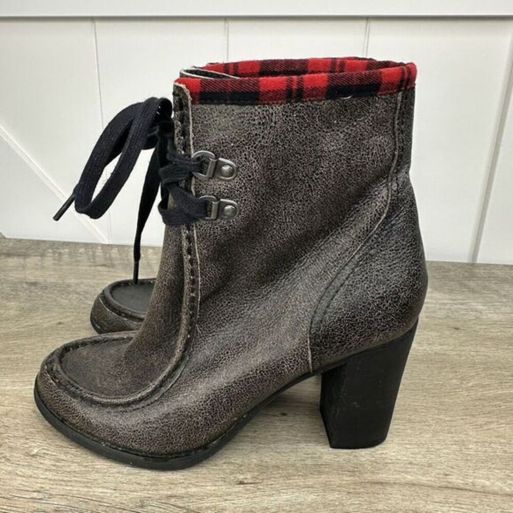 Y2K Vintage Von Dutch Formation Ankle Booties Brown Leather‎ Lace Up Size 8.5